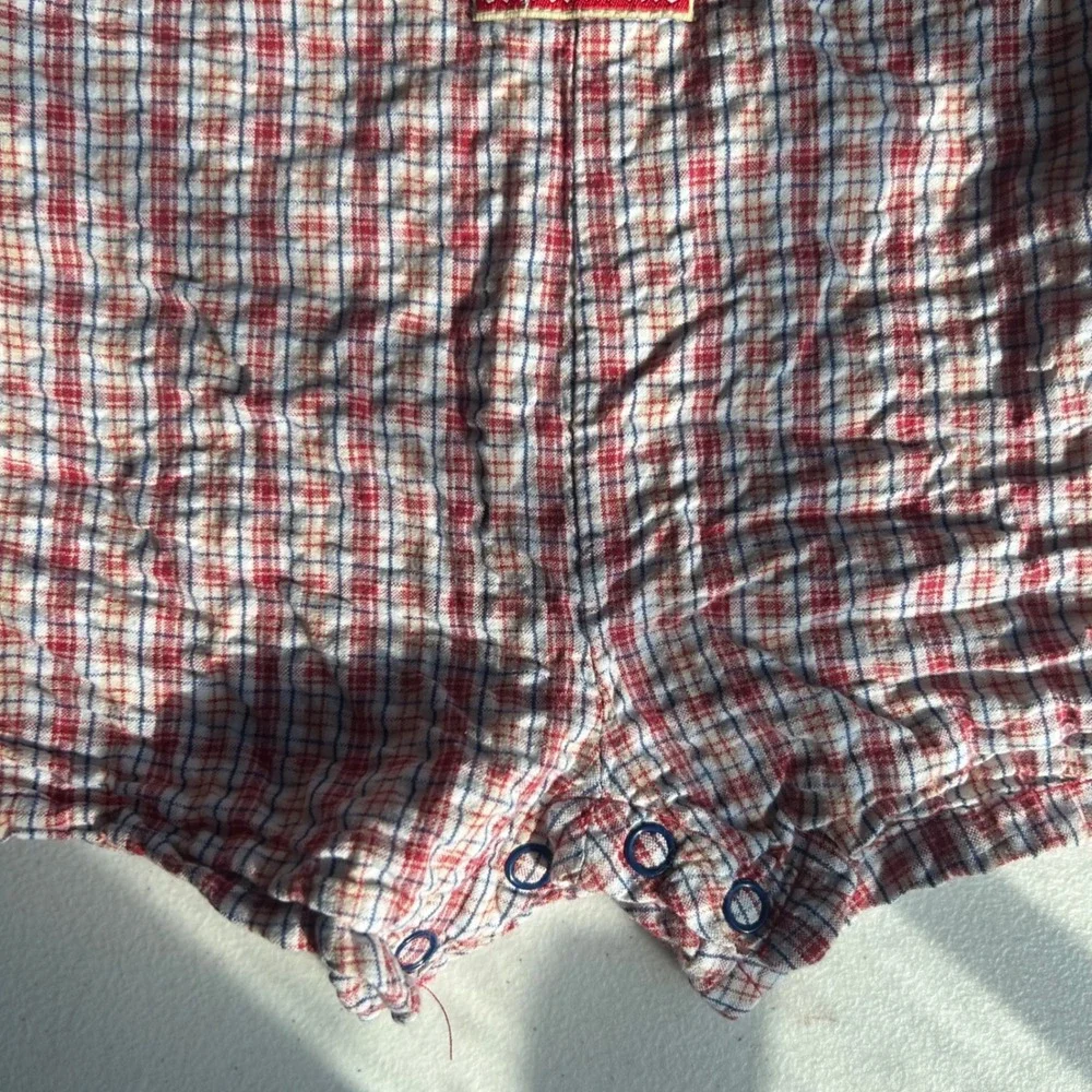 Vitamins Baby Bear Plaid Seersucker Romper Baby Boy 9M Red Blue Nautical